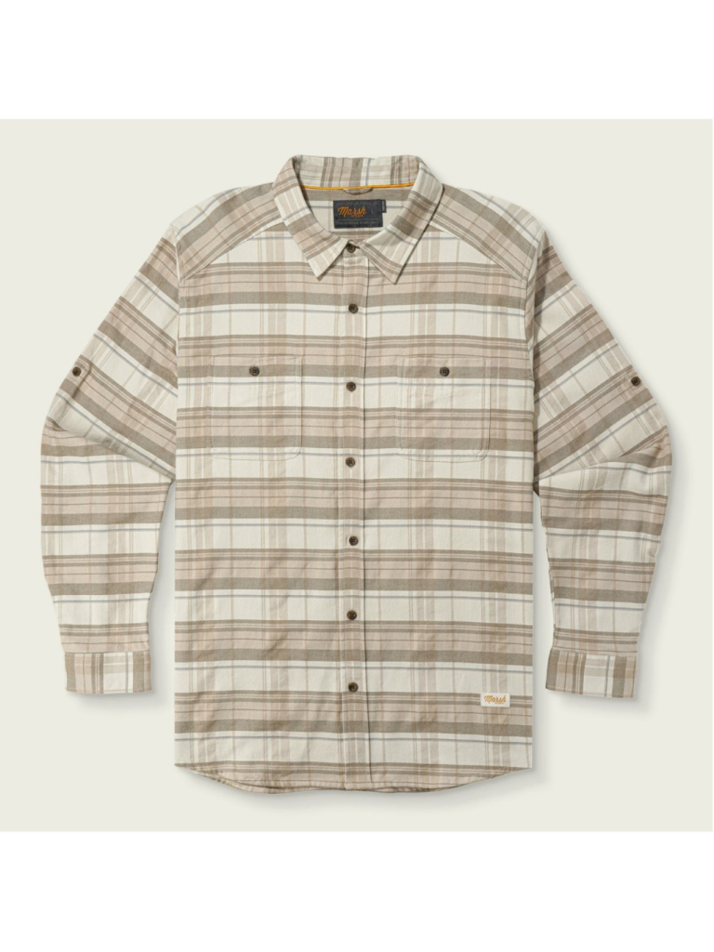 NEW Marsh Wear Westerly Flannel Shirt Tan/Pelican Size Mens Small Stretch Plaid